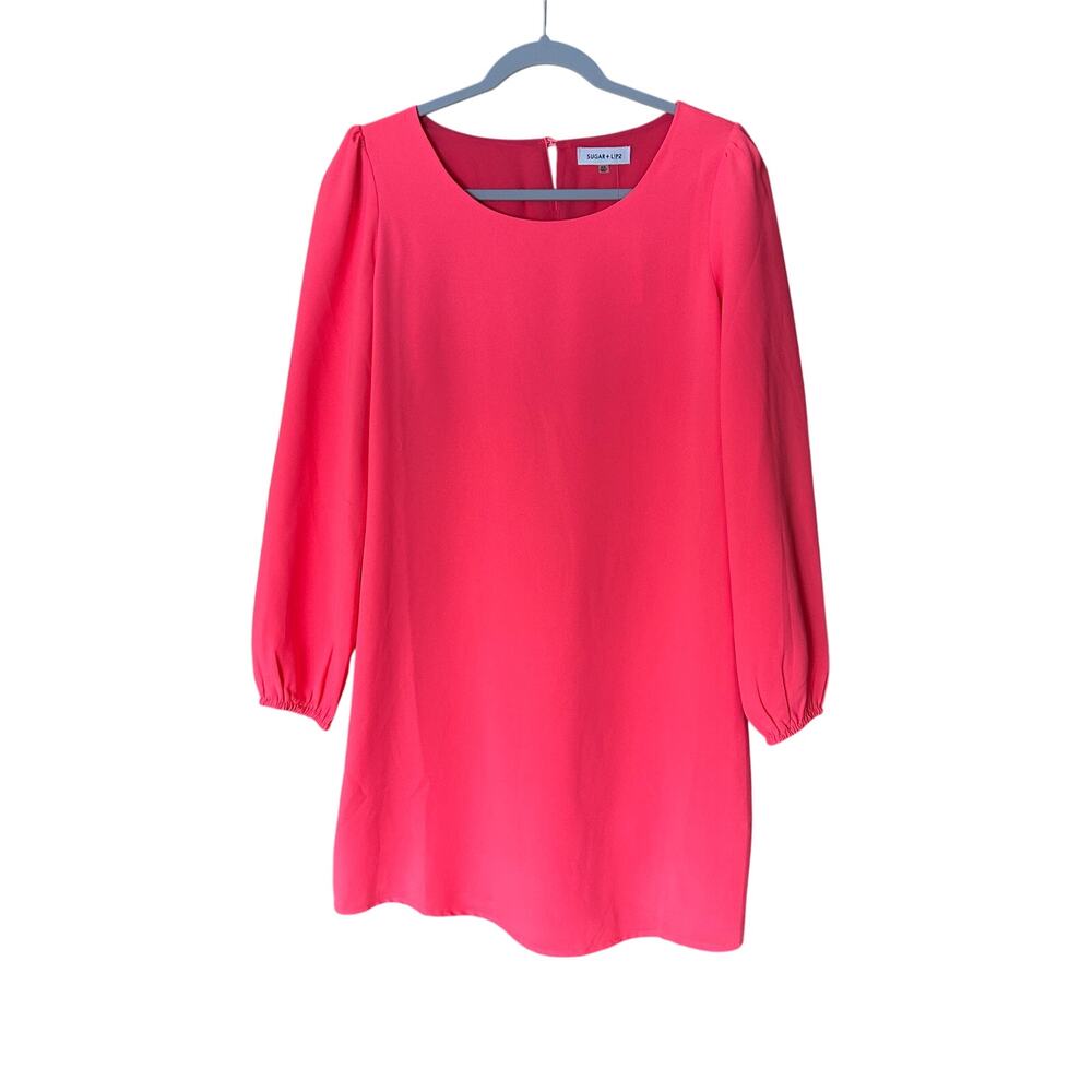NWT SugarLips Hot Pink Mini Dress XS Long Sleeve Shift Dopamine‎ Preppy Chic